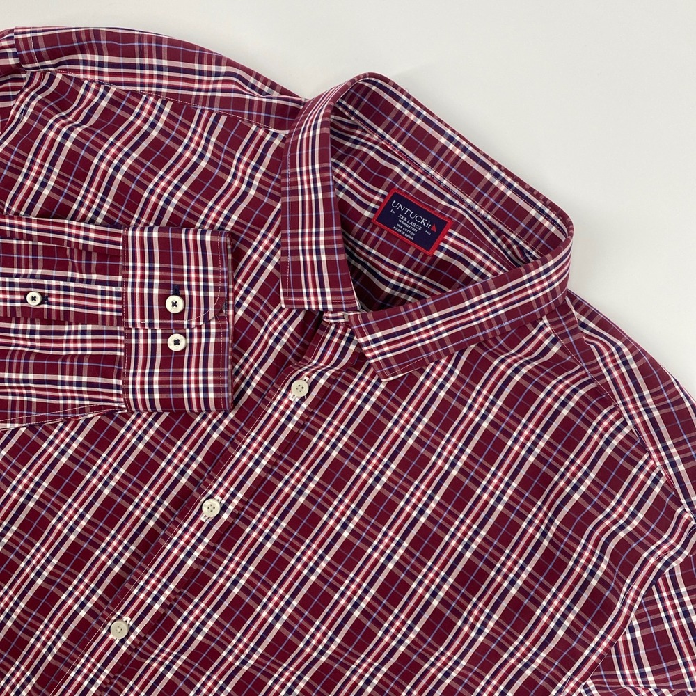 Untuckit Shirt Mens XXXL Red White Blue Plaid Wrinkle Free Casual Business Dad
